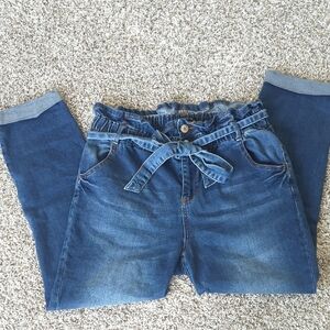 Almost Famous Blue Skinny Jeans with Elastic Waistband and Tie Belt